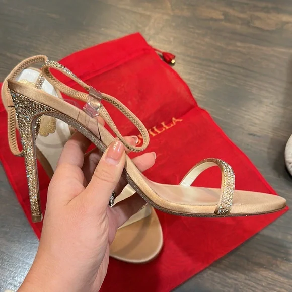 René Caovilla Elastica 105 Ankle Strap Satin Sandals - Picture 7 of 11